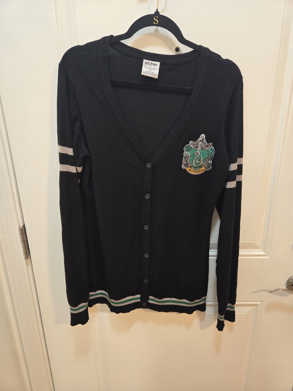 Warner Bros. Black Slytherin Crest Button Cardigan with Green Trim